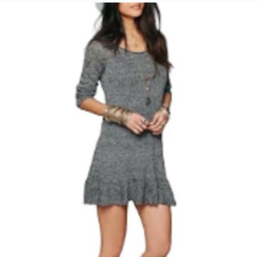 Free People Ruffle Your Hem Knit Tunic Top Mini Dress Long Sleeve Size Small